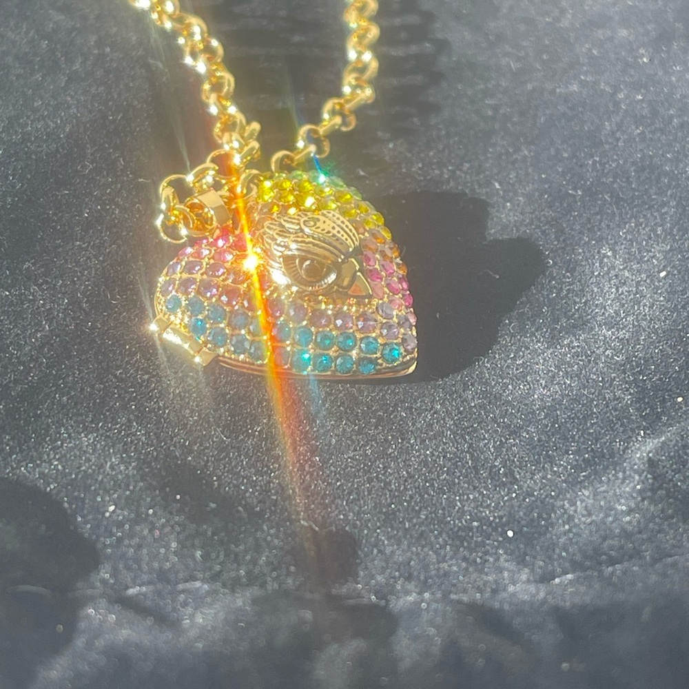Kurt Geiger Gold Heart Necklace with Multicolor Crystals NWT - Picture 5 of 5